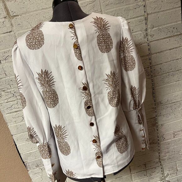 CBR Pineapple Gold White Blouse Small - Picture 1 of 11